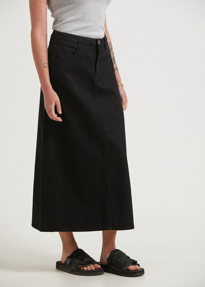 Afends Womens Nina - Hemp Twill High Rise Midi Skirt - Black - Sustainable Clothing - Streetwear