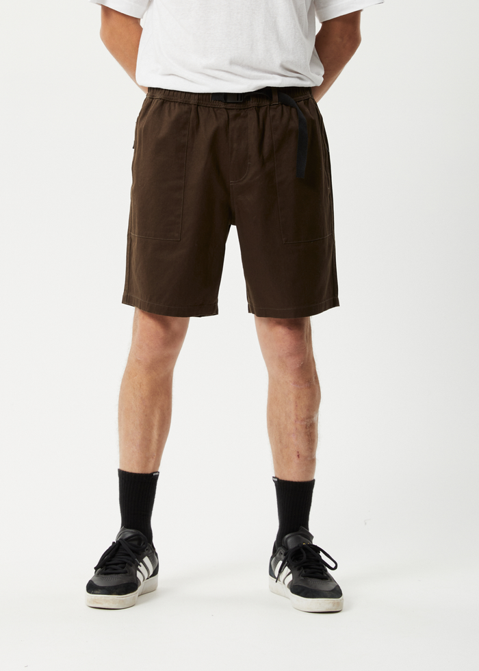 Afends Mens Cabal - Hemp Elastic Waist Shorts - Coffee - Sustainable Clothing - Streetwear