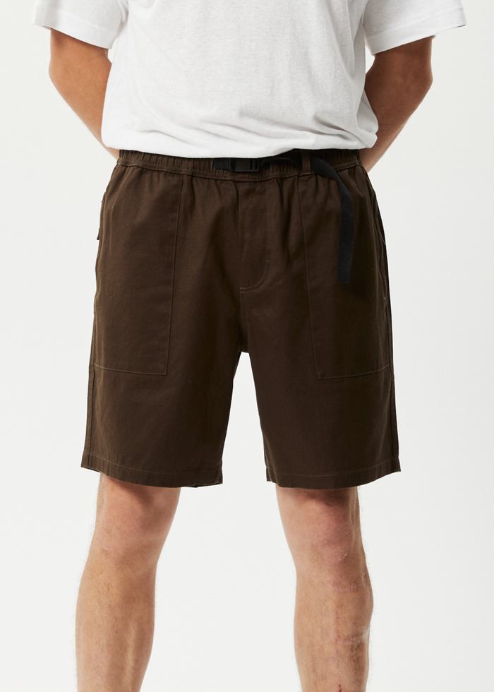 Afends Mens Cabal - Hemp Elastic Waist Shorts - Coffee - Sustainable Clothing - Streetwear