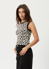 Afends Womens Alohaz - Recycled Knit Floral Sleeveless Top - Coffee - Afends womens alohaz   recycled knit floral sleeveless top   coffee   sustainable clothing   streetwear