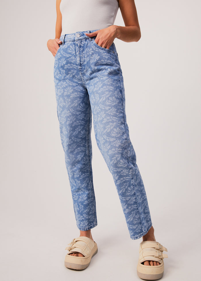 Afends Womens Shelby Long - Hemp Denim Floral Wide Leg Jeans - Floral Blue - Sustainable Clothing - Streetwear