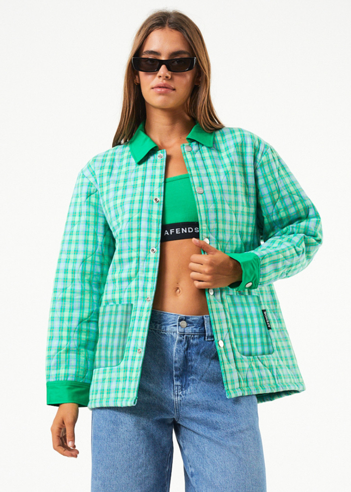 Afends Womens Tully - Hemp Check Puffer Jacket - Forest Check - Sustainable Clothing - Streetwear