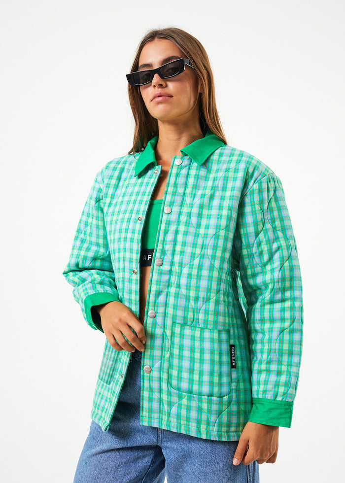 Afends Womens Tully - Hemp Check Puffer Jacket - Forest Check - Sustainable Clothing - Streetwear