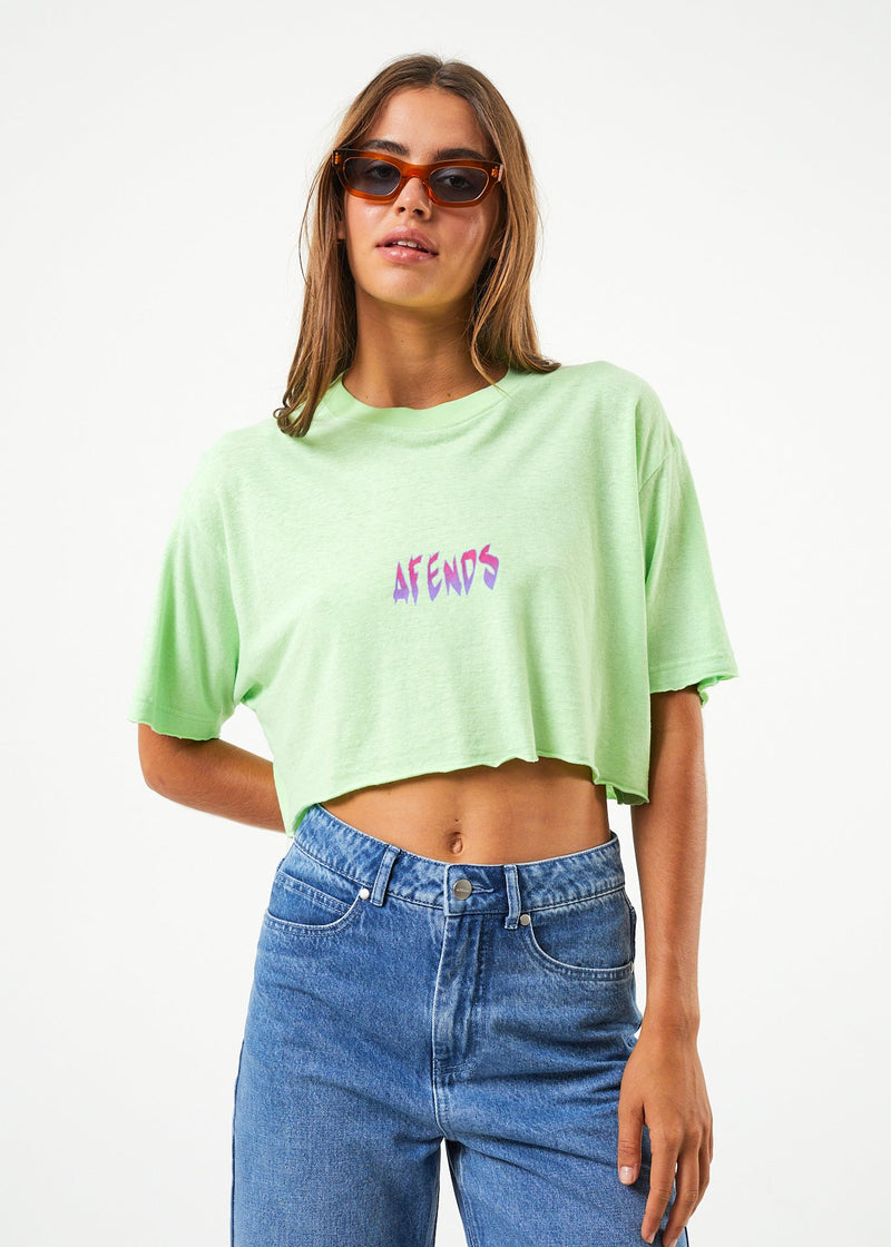 Afends Womens Electric Slay Cropped - Hemp Oversized T-Shirt - Lime Green