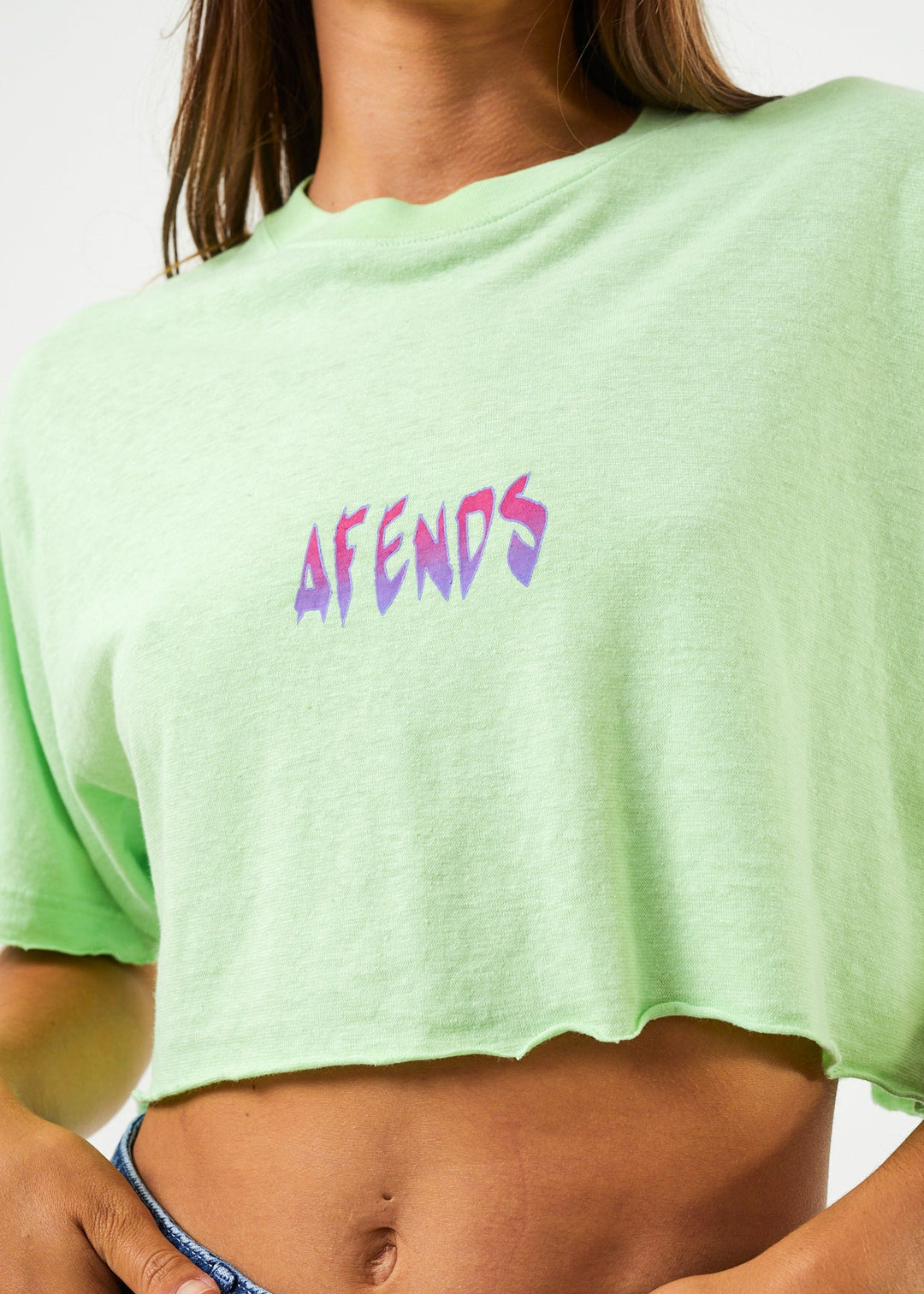 Afends Womens Electric Slay Cropped - Hemp Oversized T-Shirt - Lime Green - Sustainable Clothing - Streetwear