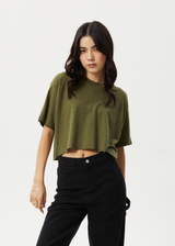 Afends Womens Slay Cropped - Hemp Oversized Tee - Military - Afends womens slay cropped   hemp oversized tee   military   sustainable clothing   streetwear