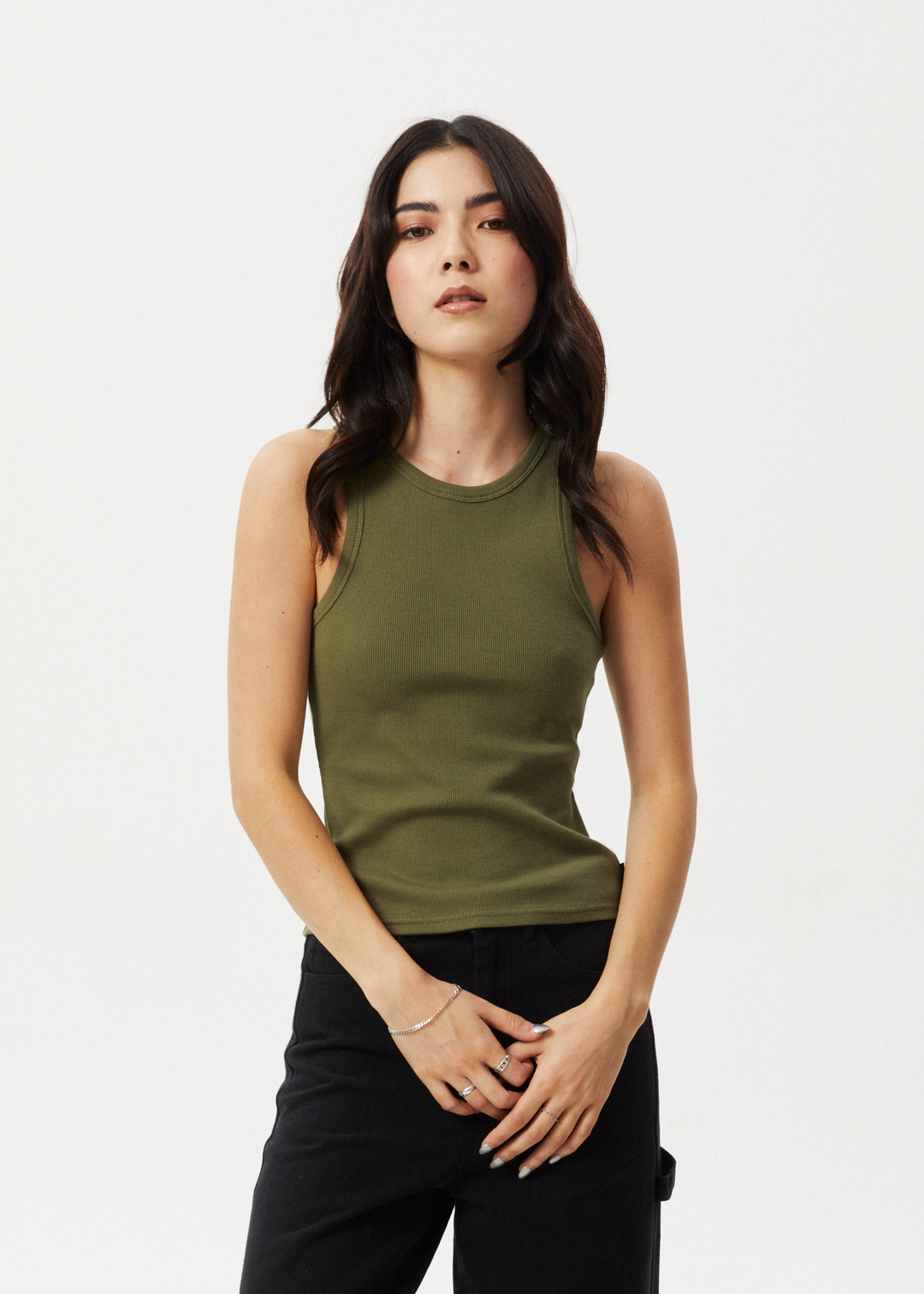 Afends Womens Lydia - Organic Rib Singlet - Military - Sustainable Clothing - Streetwear