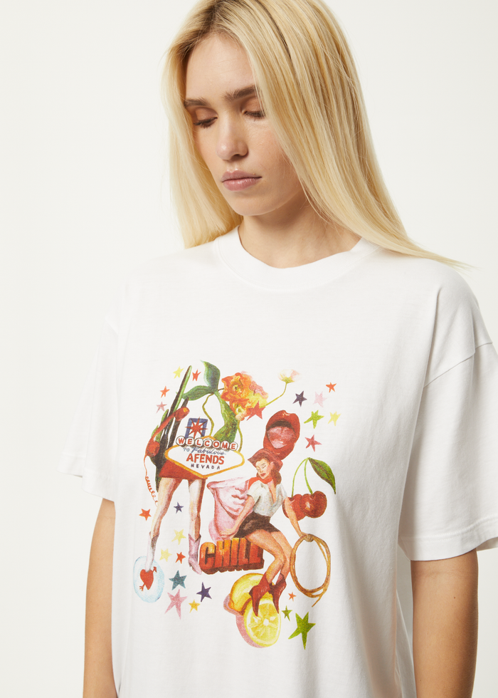 Afends Womens Josie Slay - Recycled Oversized Graphic T-Shirt - White - Sustainable Clothing - Streetwear