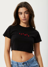 Afends Womens Kala - Recycled Cropped Baby T-Shirt - Black - Afends womens kala   recycled cropped baby t shirt   black   sustainable clothing   streetwear