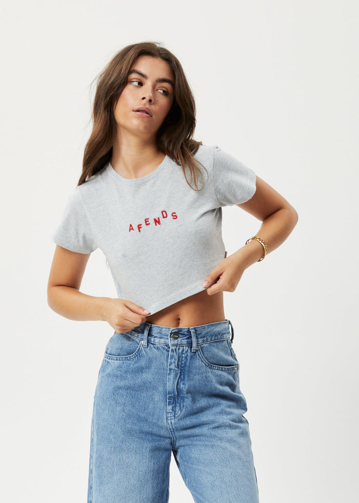 Afends Womens Kala - Recycled Cropped Baby T-Shirt - Shadow Grey Marle - Sustainable Clothing - Streetwear