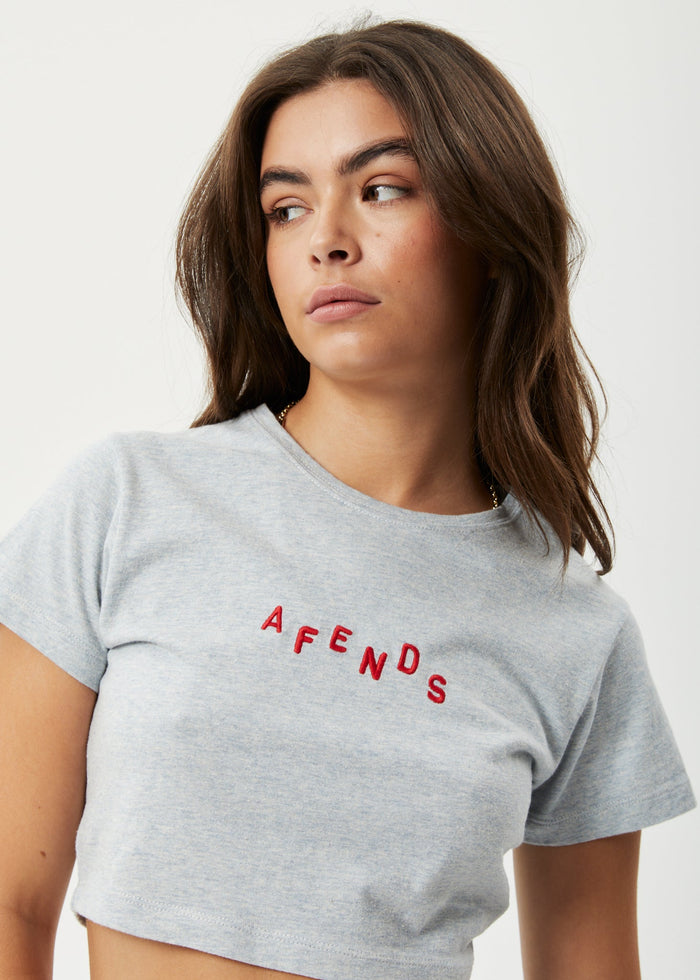 Afends Womens Kala - Recycled Cropped Baby T-Shirt - Shadow Grey Marle - Sustainable Clothing - Streetwear
