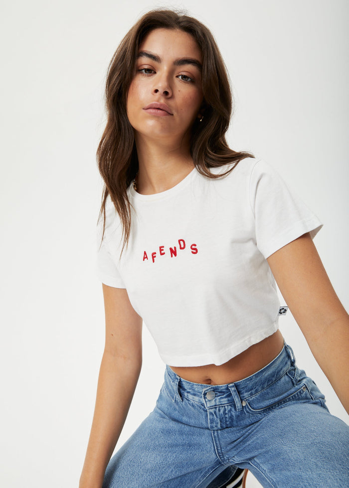 Afends Womens Kala - Recycled Cropped Baby T-Shirt - White - Sustainable Clothing - Streetwear