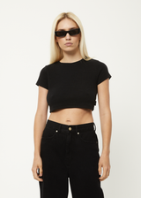 Afends Womens Abbie - Hemp Ribbed Cropped T-Shirt - Black - Afends womens abbie   hemp ribbed cropped t shirt   black   sustainable clothing   streetwear