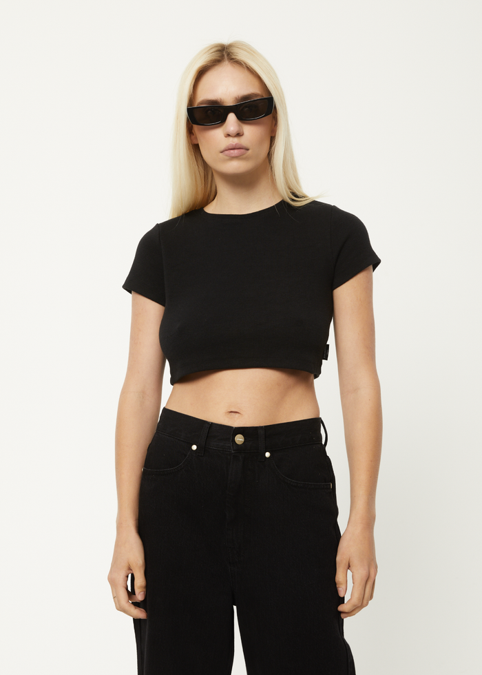 Afends Womens Abbie - Hemp Ribbed Cropped T-Shirt - Black - Sustainable Clothing - Streetwear