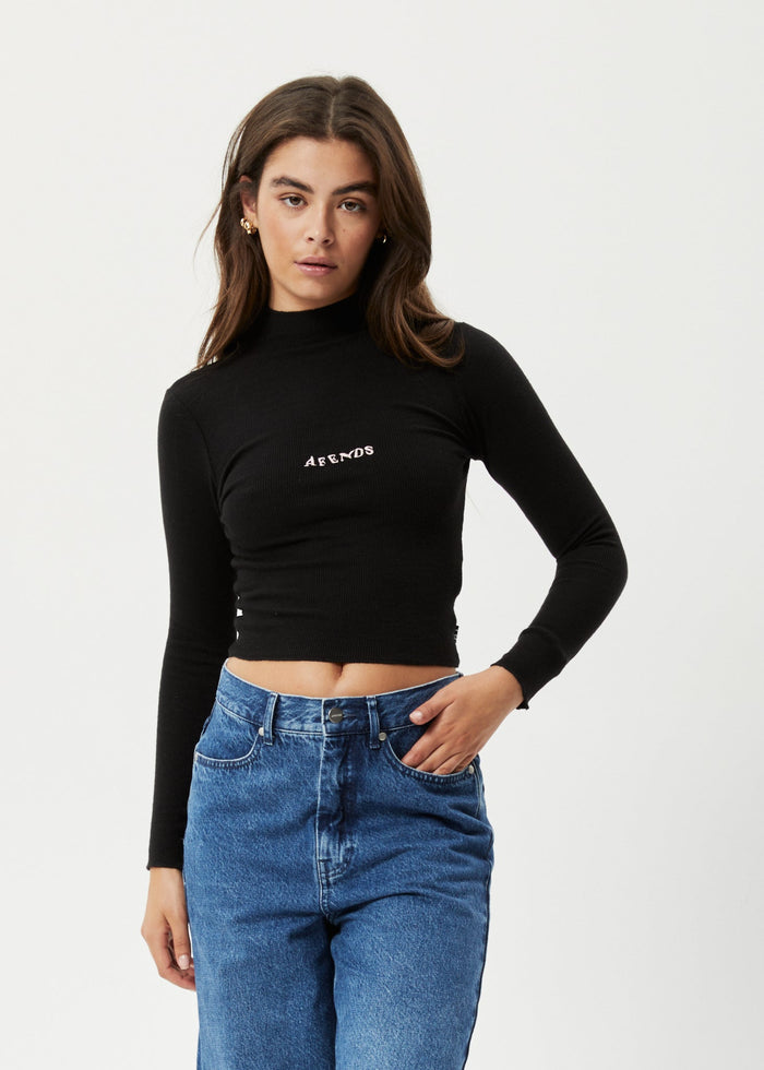 Afends Womens Daze Iconic - Hemp Ribbed Long Sleeve Top - Black - Sustainable Clothing - Streetwear