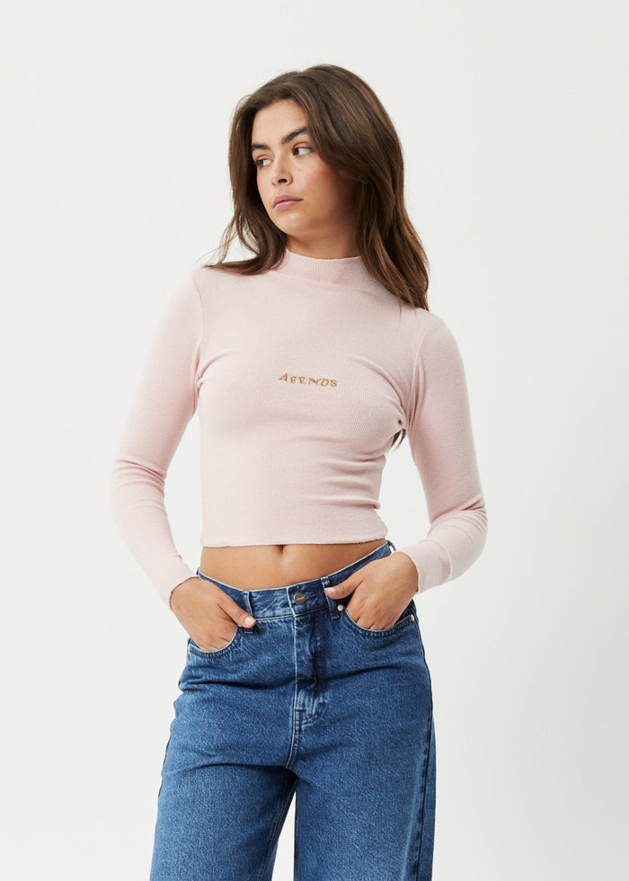 Afends Womens Daze Iconic - Hemp Ribbed Long Sleeve Top - Lotus - Sustainable Clothing - Streetwear