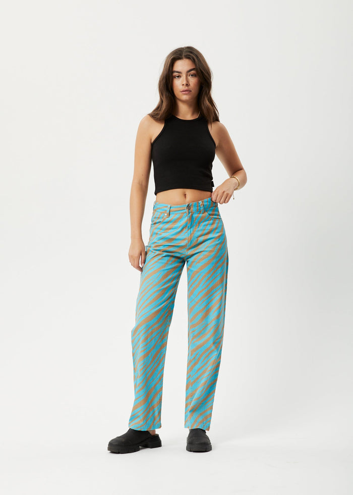 Afends Womens Adi Shelby - Hemp Wide Leg Pants - Blue Stripe - Sustainable Clothing - Streetwear