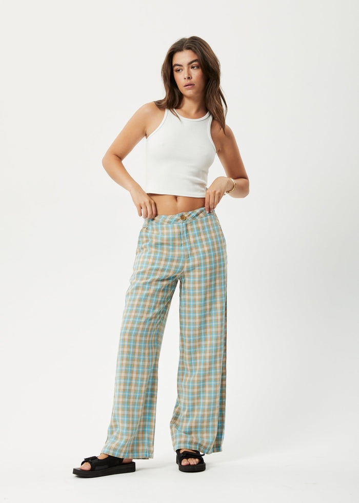 Afends Womens Millie Sienna - Hemp Wide Leg Pants - Tan Check - Sustainable Clothing - Streetwear