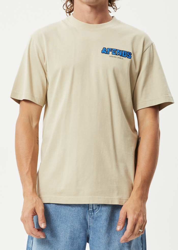 Afends Mens World - Recycled Retro Graphic Logo T-Shirt - Cement - Sustainable Clothing - Streetwear