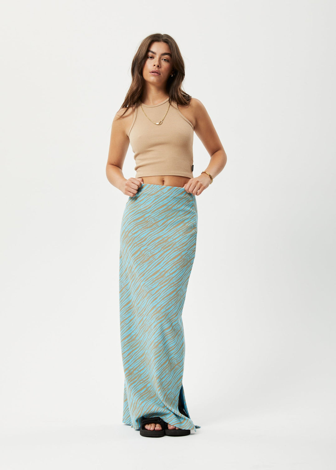 Afends Womens Adi - Recycled Ribbed Maxi Skirt - Blue Stripe - Sustainable Clothing - Streetwear