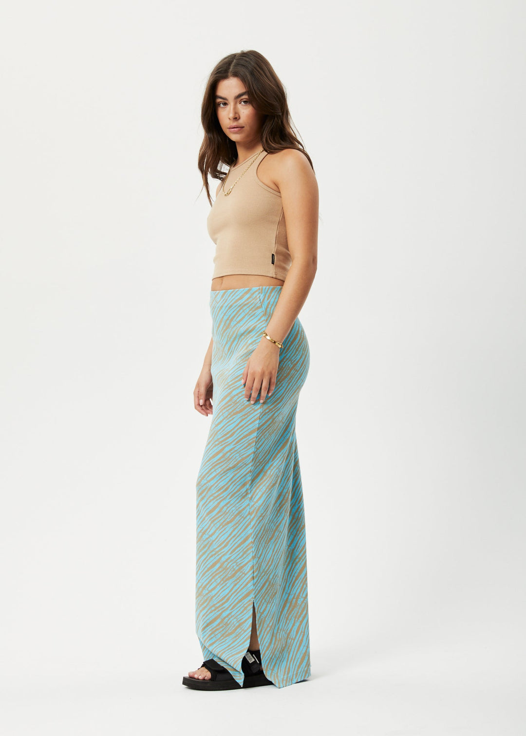 Afends Womens Adi - Recycled Ribbed Maxi Skirt - Blue Stripe - Sustainable Clothing - Streetwear