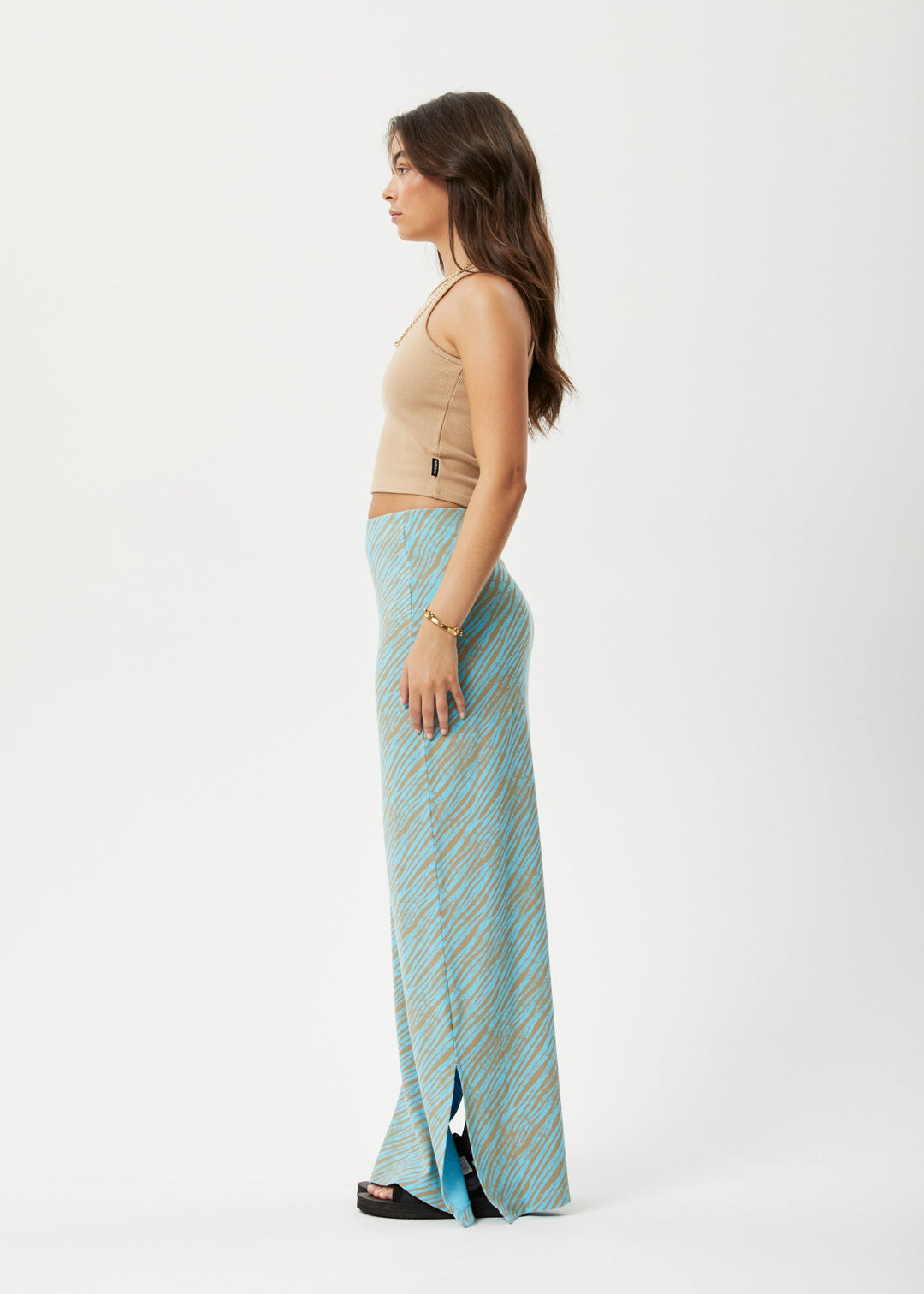 Afends Womens Adi - Recycled Ribbed Maxi Skirt - Blue Stripe - Sustainable Clothing - Streetwear