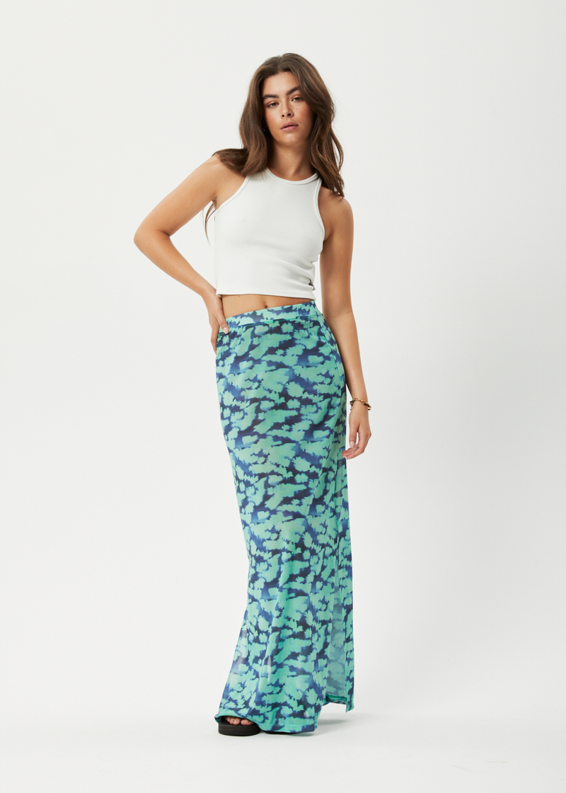 Afends Womens Liquid - Recycled Sheer Maxi Skirt - Jade Floral