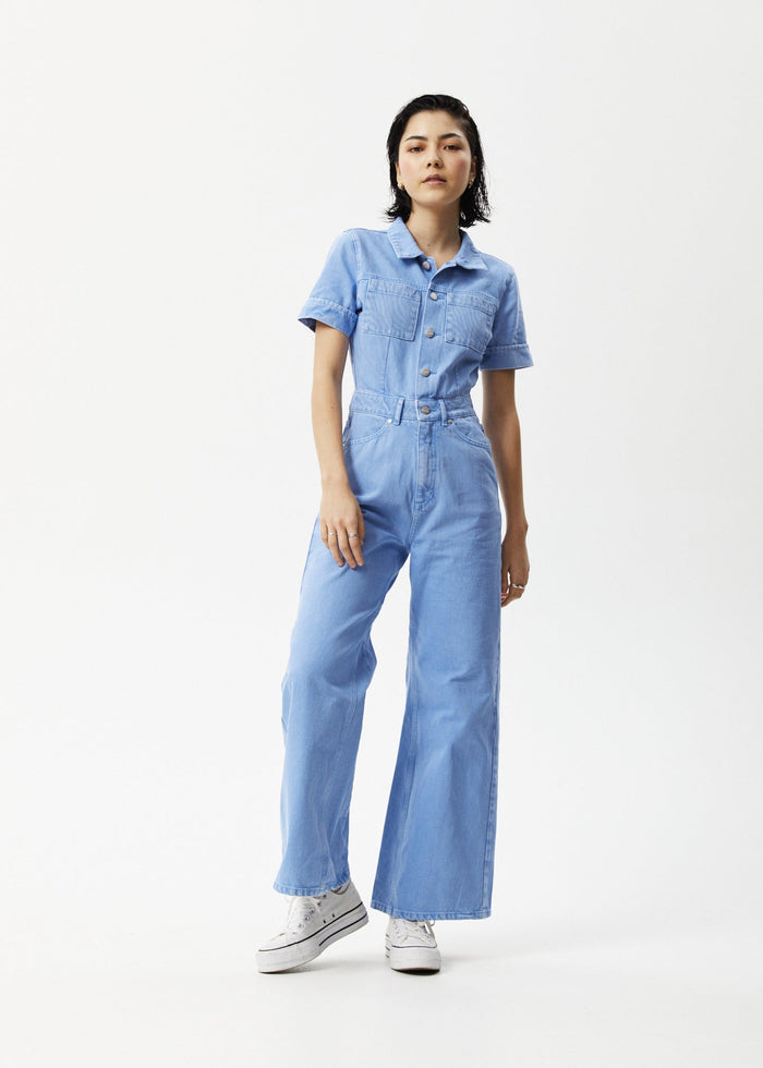 Afends Womens Polar Miami - Denim Flared Jumpsuit - Faded Arctic - Sustainable Clothing - Streetwear