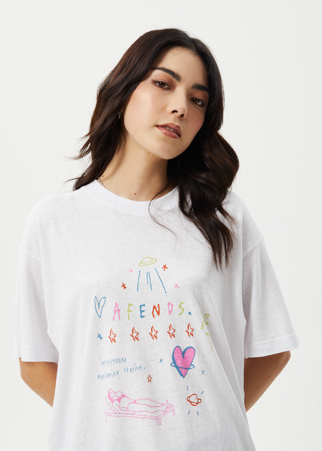 Afends Womens Stella - Oversized Tee - White - Sustainable Clothing - Streetwear