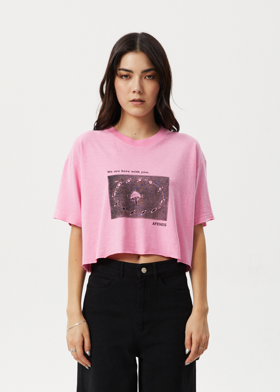 Afends Womens Connection Cropped - Oversized Tee - Pink - Sustainable Clothing - Streetwear