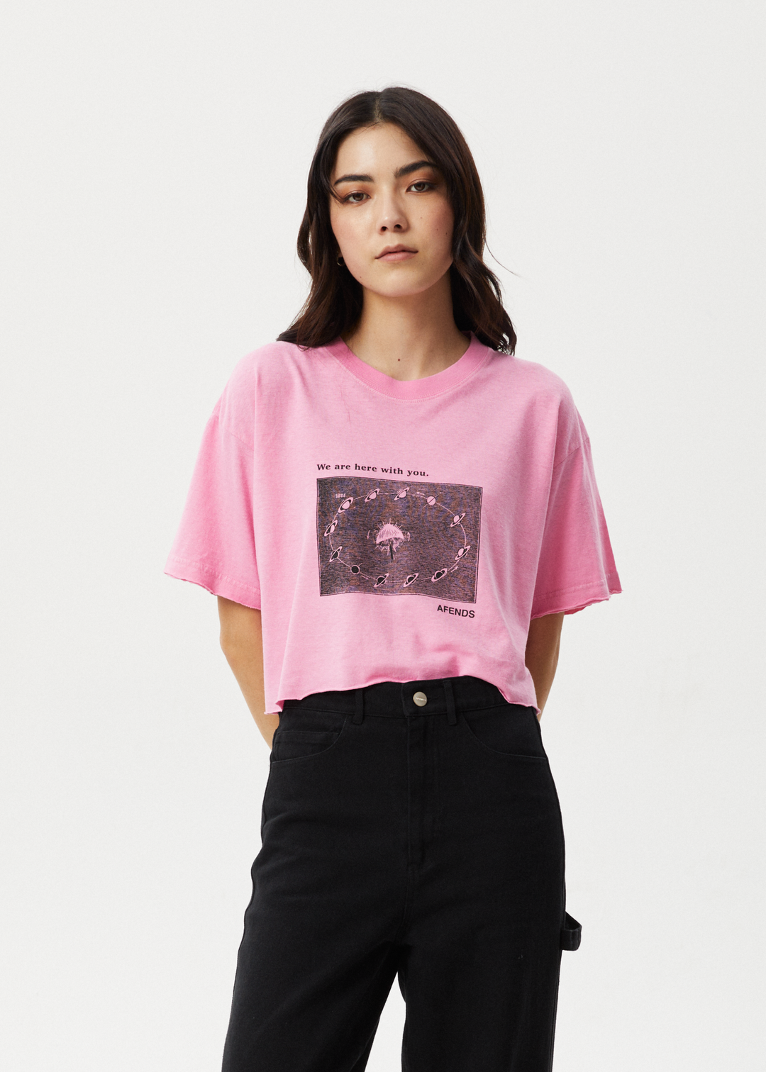 Afends Womens Connection Cropped - Oversized Tee - Pink - Sustainable Clothing - Streetwear