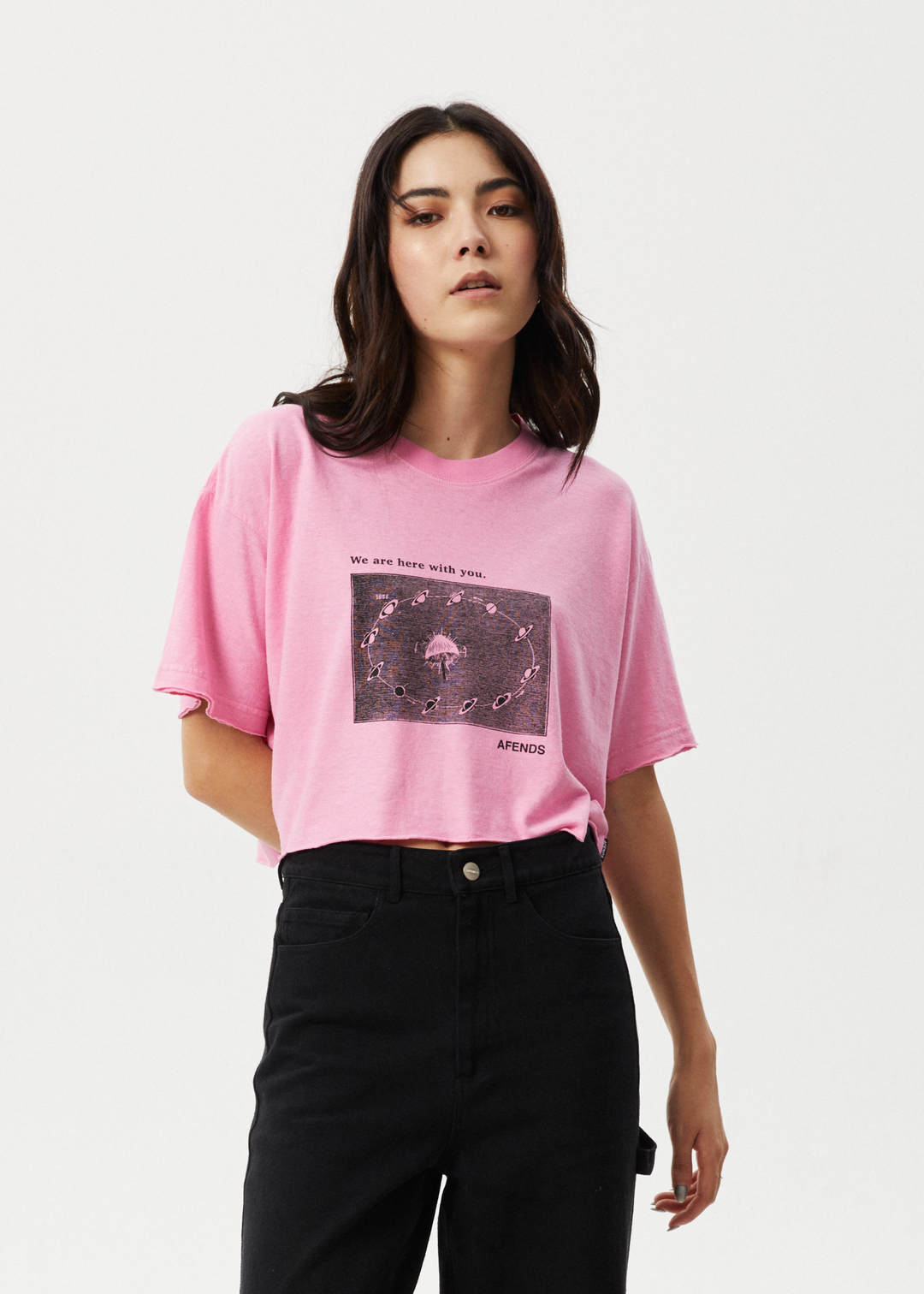 Afends Womens Connection Cropped - Oversized Tee - Pink - Sustainable Clothing - Streetwear