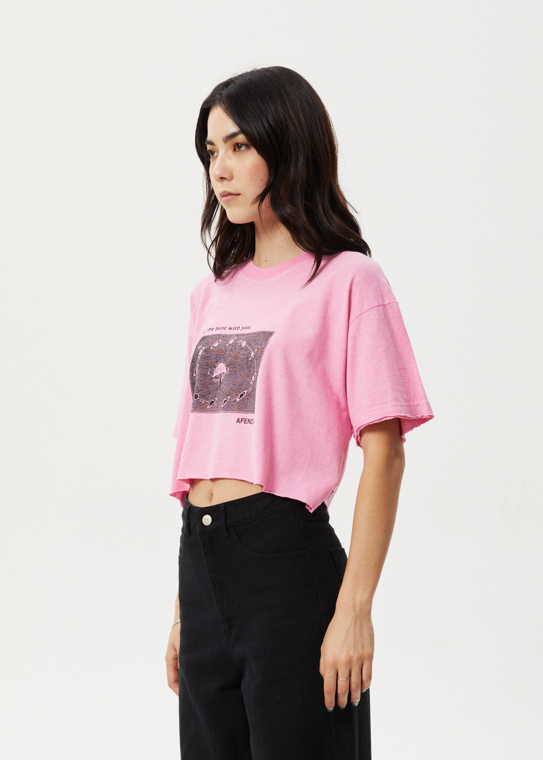 Afends Womens Connection Cropped - Oversized Tee - Pink - Sustainable Clothing - Streetwear