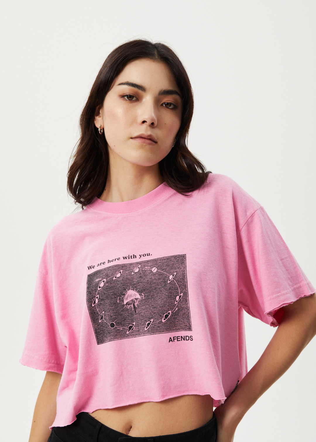 Afends Womens Connection Cropped - Oversized Tee - Pink - Sustainable Clothing - Streetwear