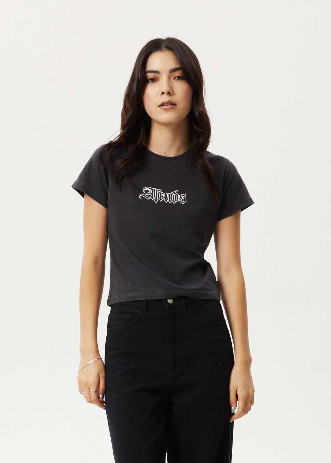 Afends Womens Burnt - Baby Tee - Stone Black - Sustainable Clothing - Streetwear