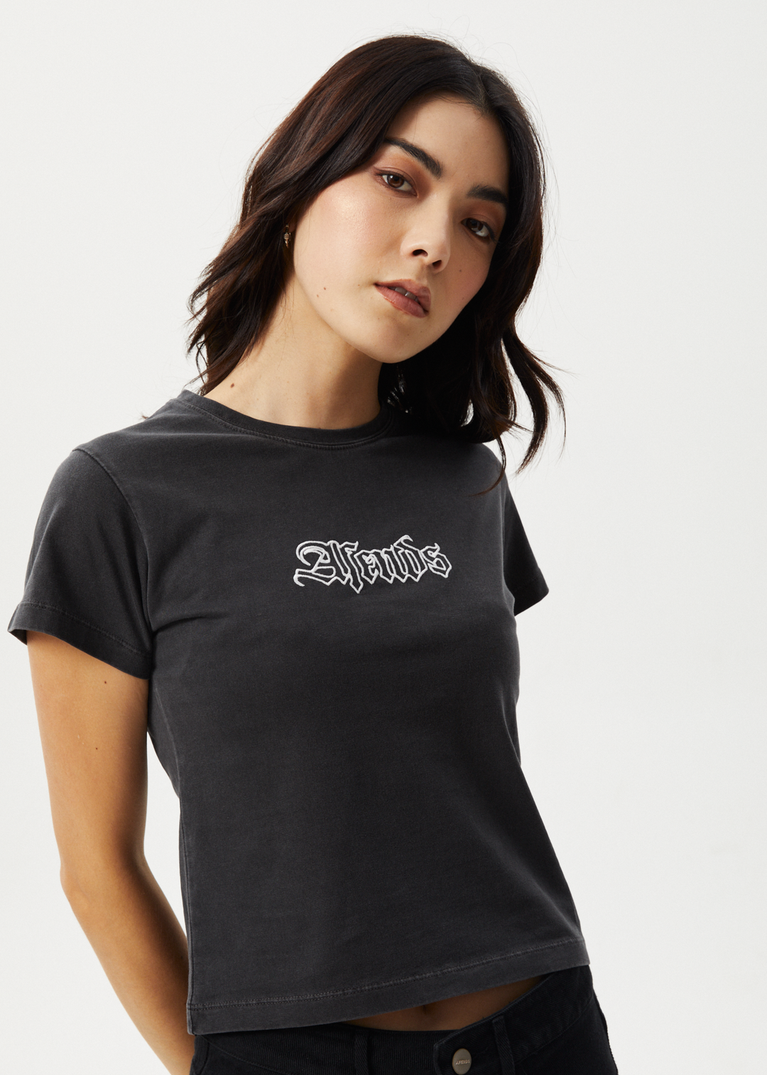 Afends Womens Burnt - Baby Tee - Stone Black - Sustainable Clothing - Streetwear