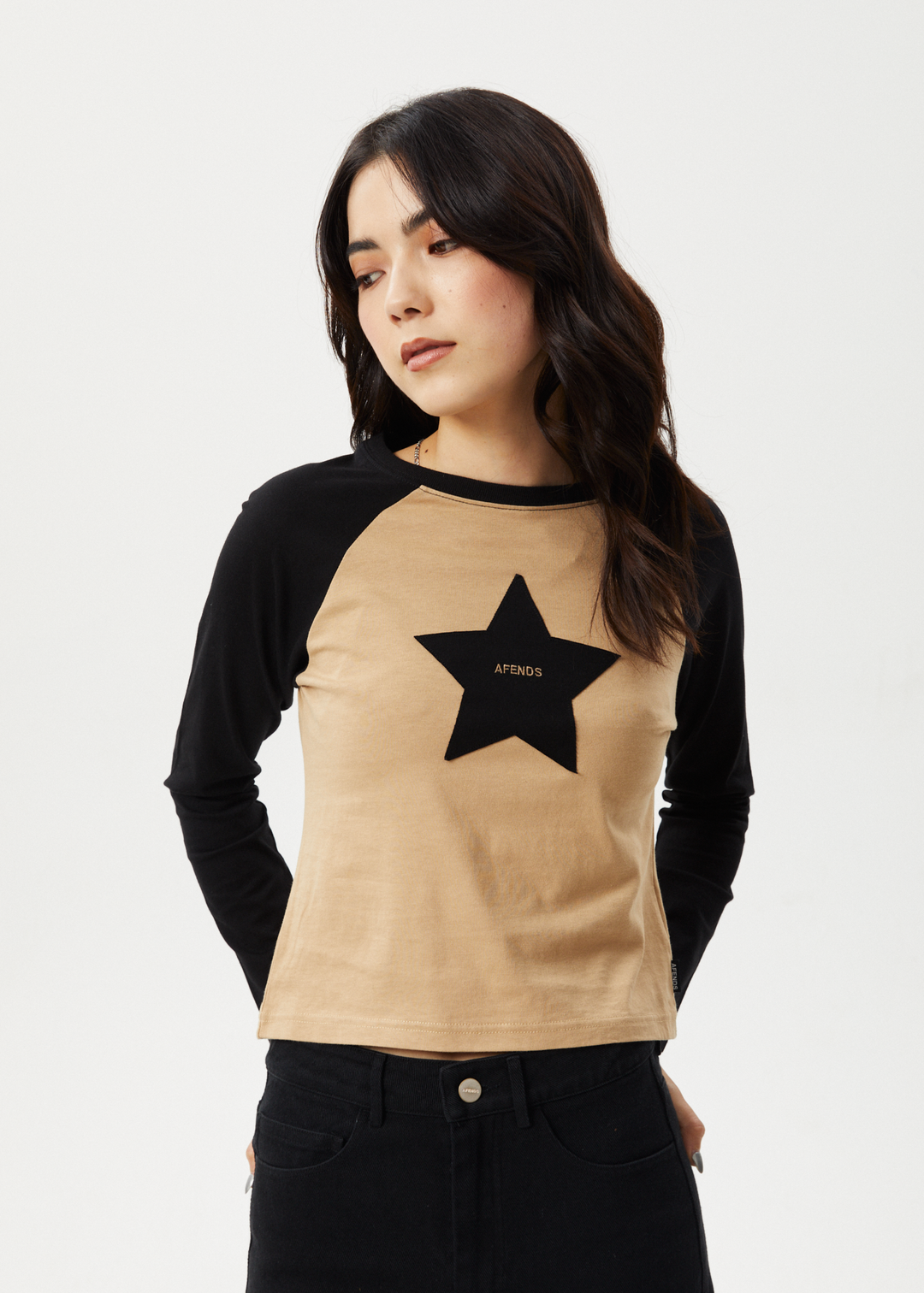 Afends Womens Aster Raglan - Long Sleeve Tee - Tan - Sustainable Clothing - Streetwear