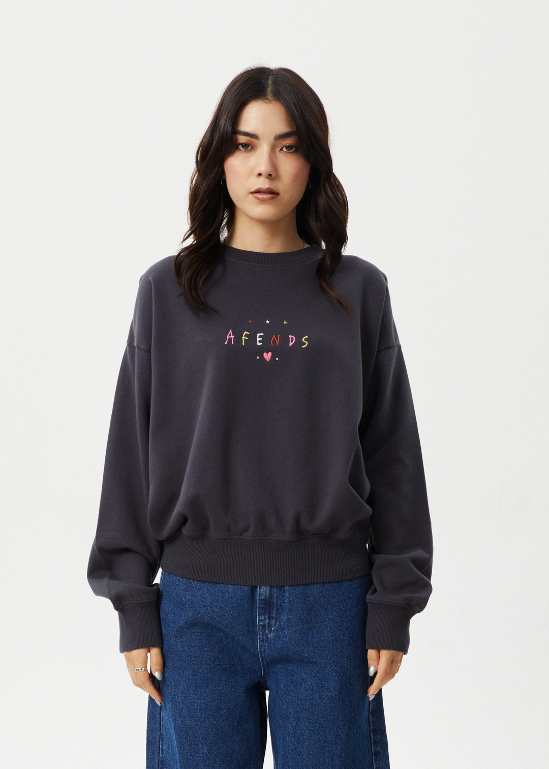 Afends Womens Funhouse - Crew Neck - Charcoal - Sustainable Clothing - Streetwear