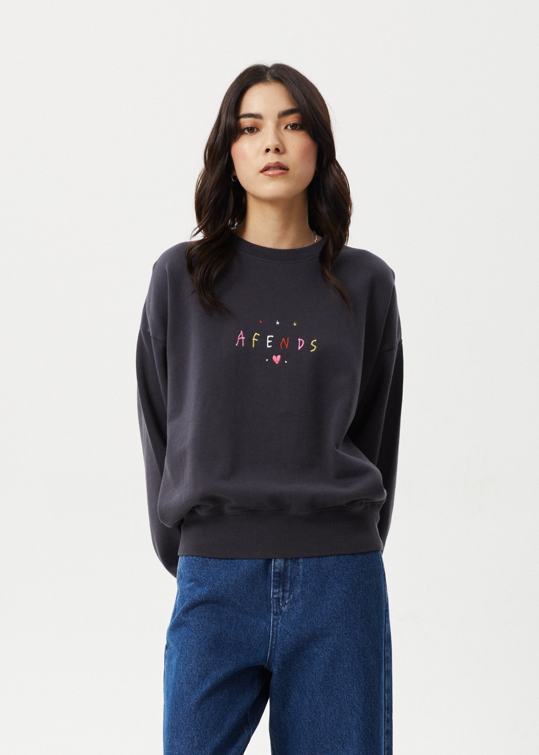 Afends Womens Funhouse - Crew Neck - Charcoal - Sustainable Clothing - Streetwear