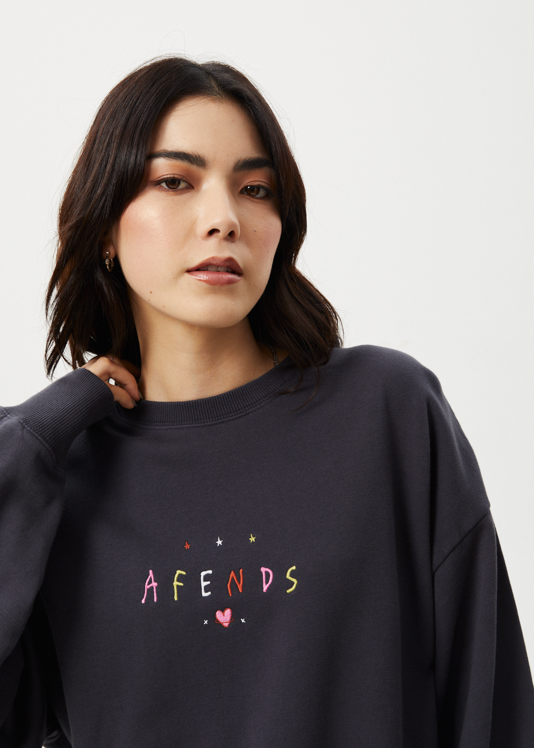 Afends Womens Funhouse - Crew Neck - Charcoal - Sustainable Clothing - Streetwear