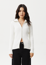 Afends Womens Vision - Knit Zip Through Cardigan - White - Afends womens vision   knit zip through cardigan   white   sustainable clothing   streetwear