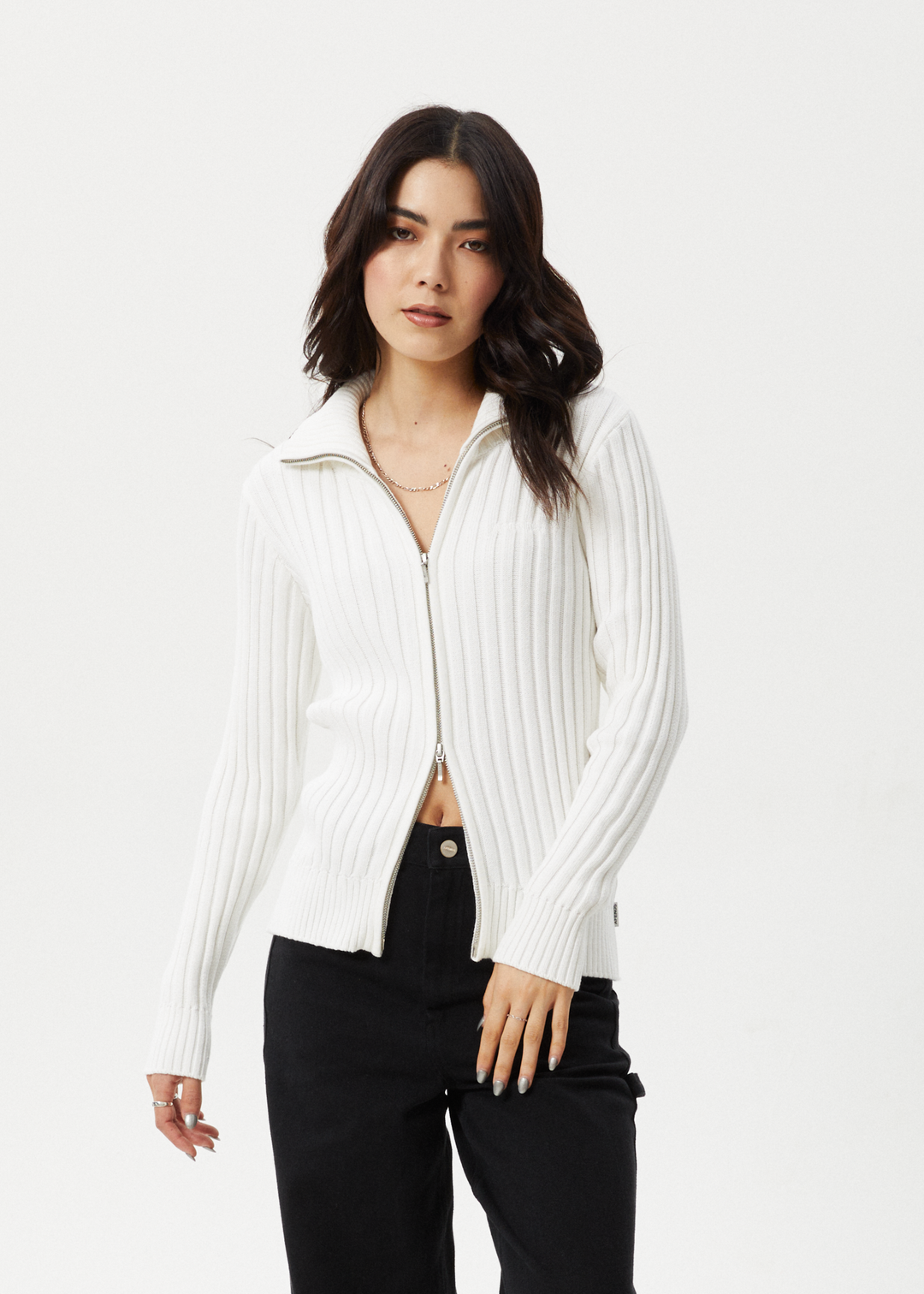 Afends Womens Vision - Knit Zip Through Cardigan - White - Sustainable Clothing - Streetwear