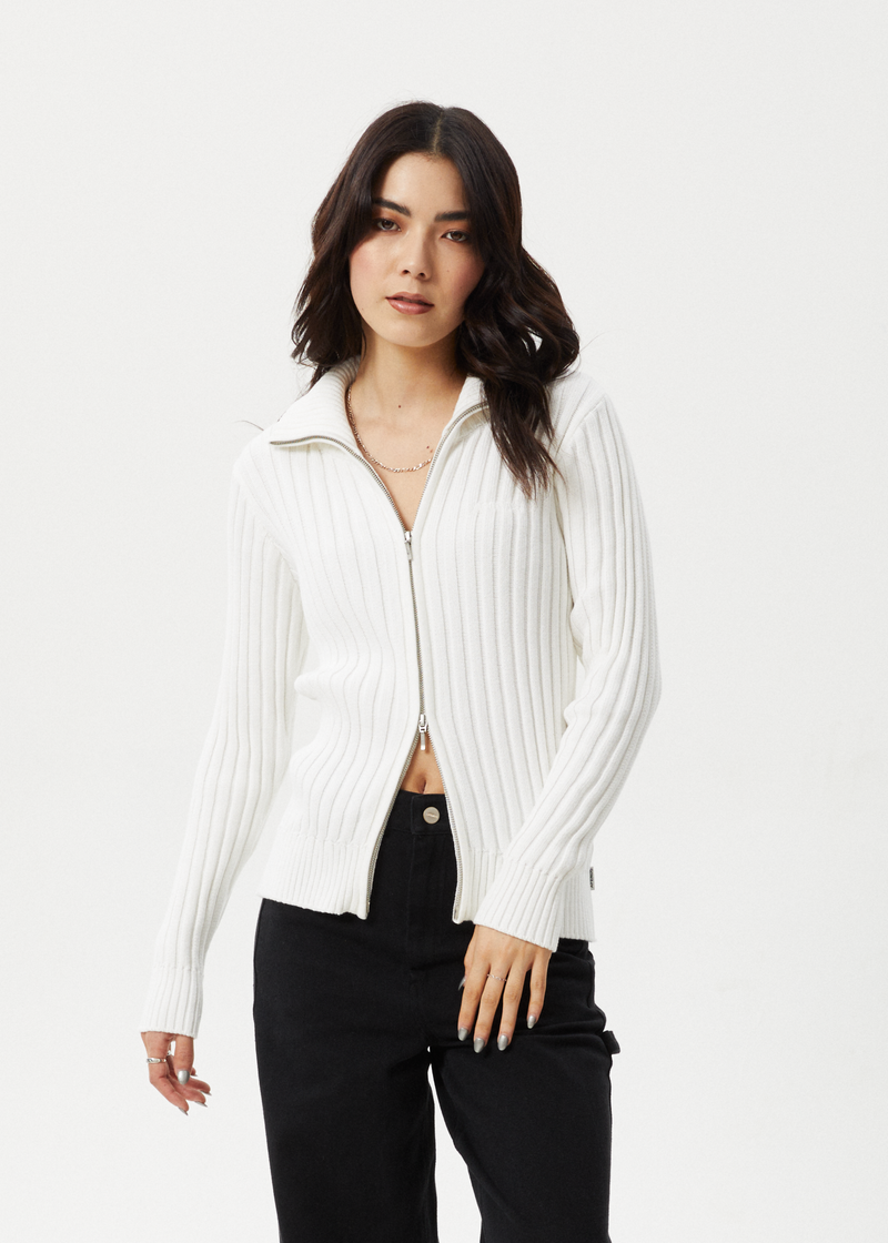 Afends Womens Vision - Knit Zip Through Cardigan - White