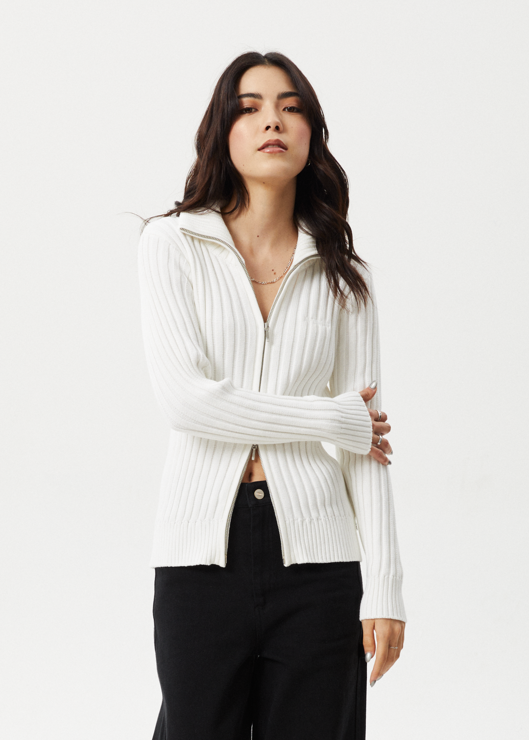 Afends Womens Vision - Knit Zip Through Cardigan - White - Sustainable Clothing - Streetwear