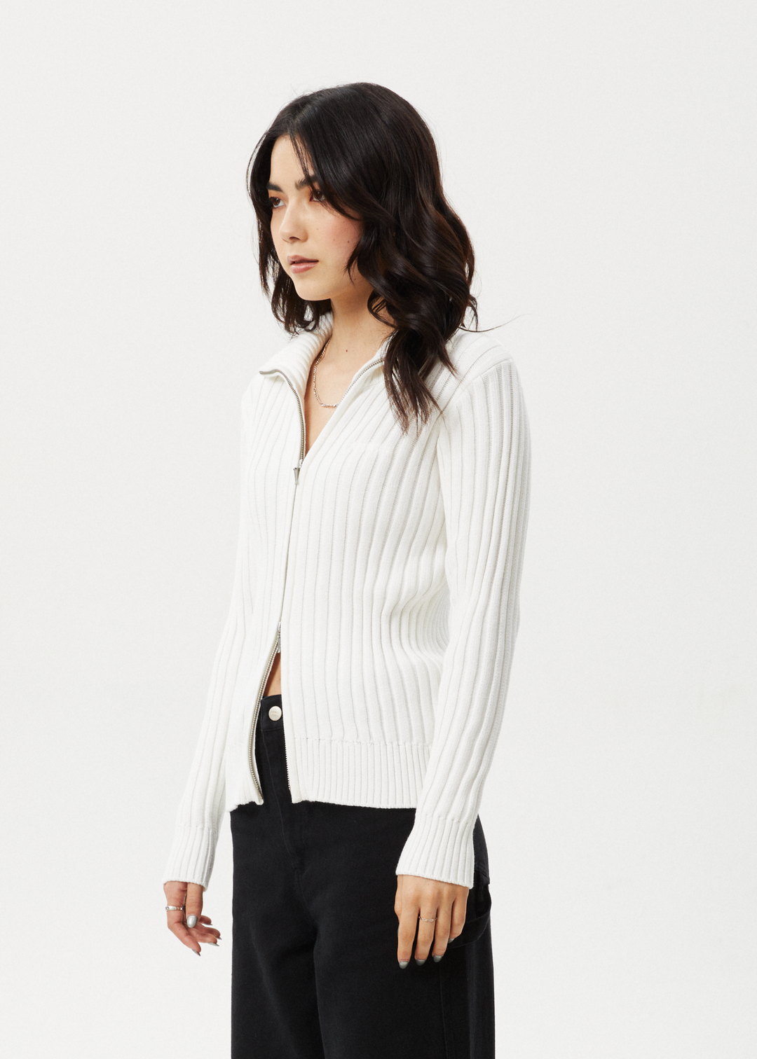 Afends Womens Vision - Knit Zip Through Cardigan - White - Sustainable Clothing - Streetwear