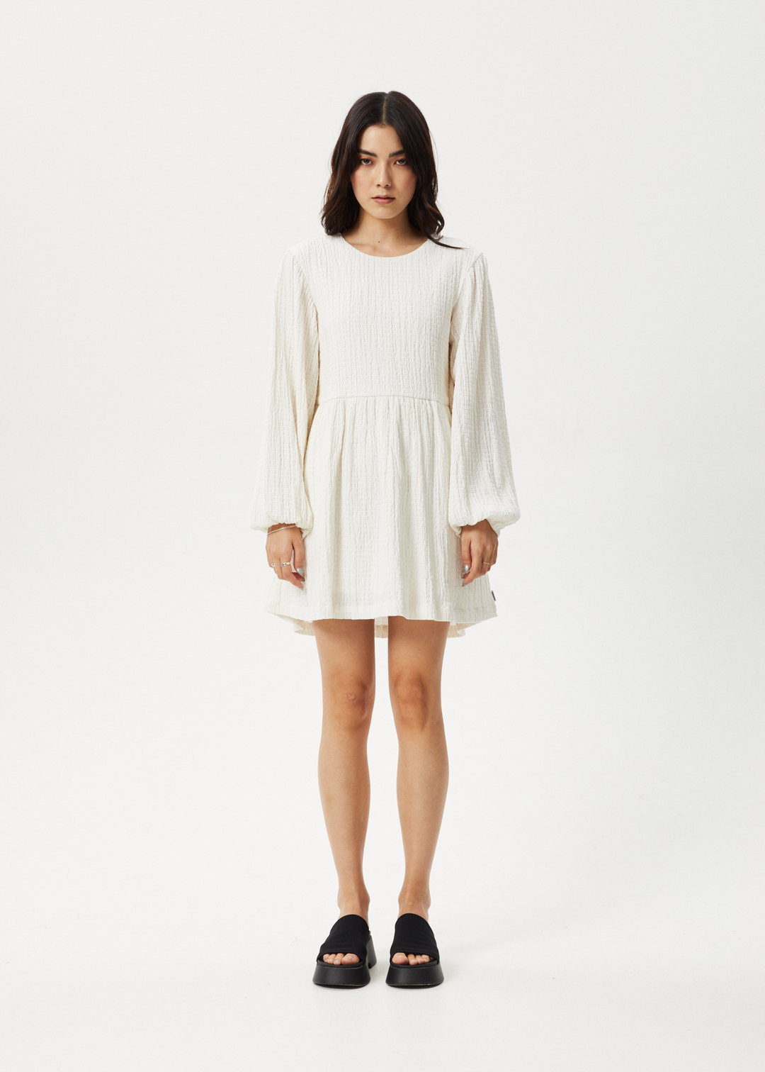 Afends Womens Focus - Seersucker Mini Dress - White - Sustainable Clothing - Streetwear