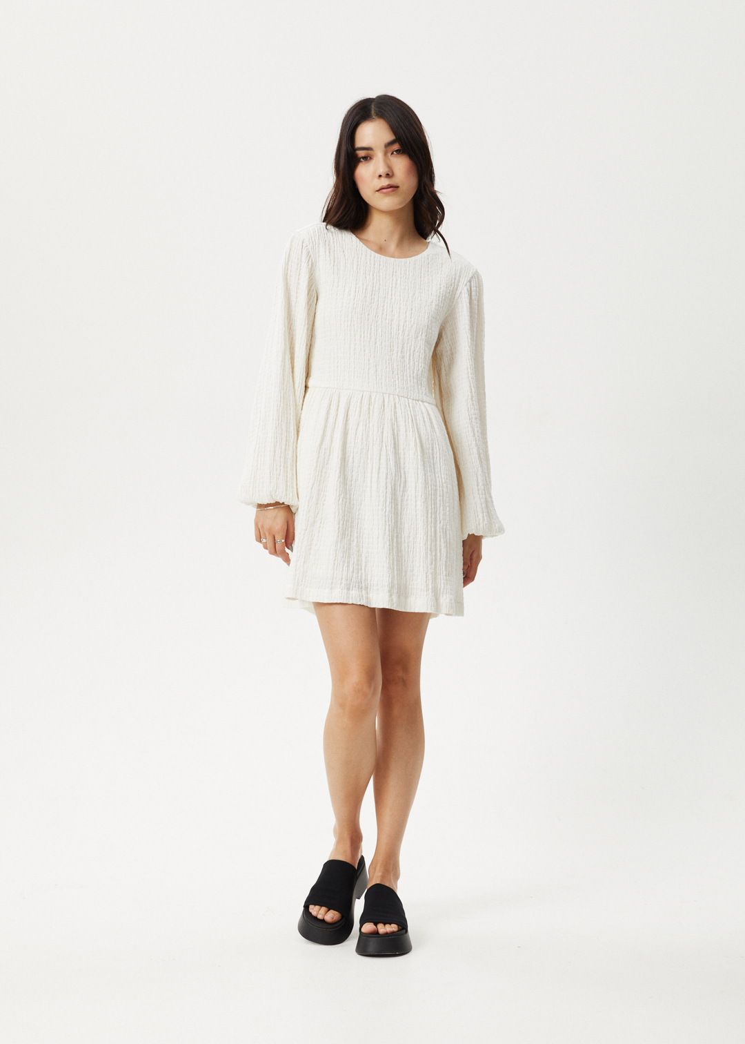 Afends Womens Focus - Seersucker Mini Dress - White - Sustainable Clothing - Streetwear