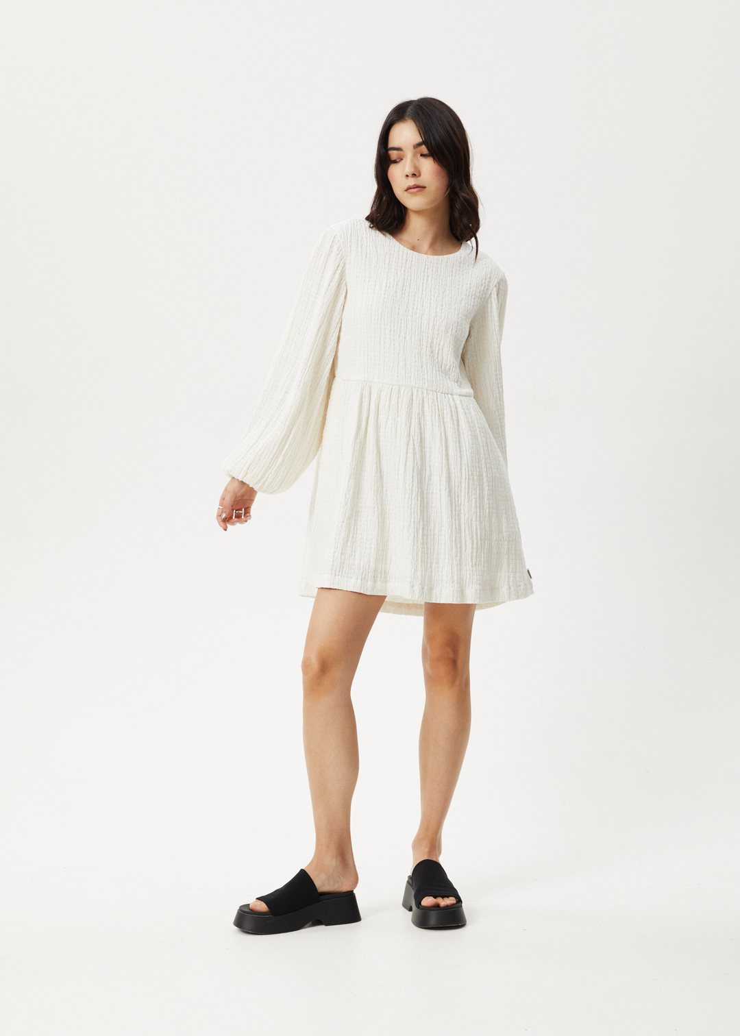 Afends Womens Focus - Seersucker Mini Dress - White - Sustainable Clothing - Streetwear