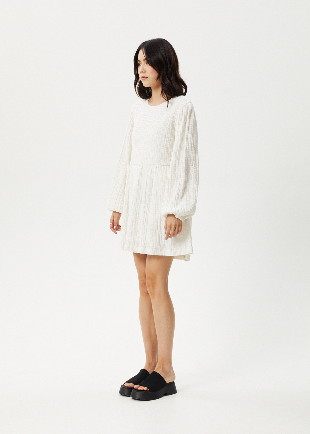 Afends Womens Focus - Seersucker Mini Dress - White - Sustainable Clothing - Streetwear