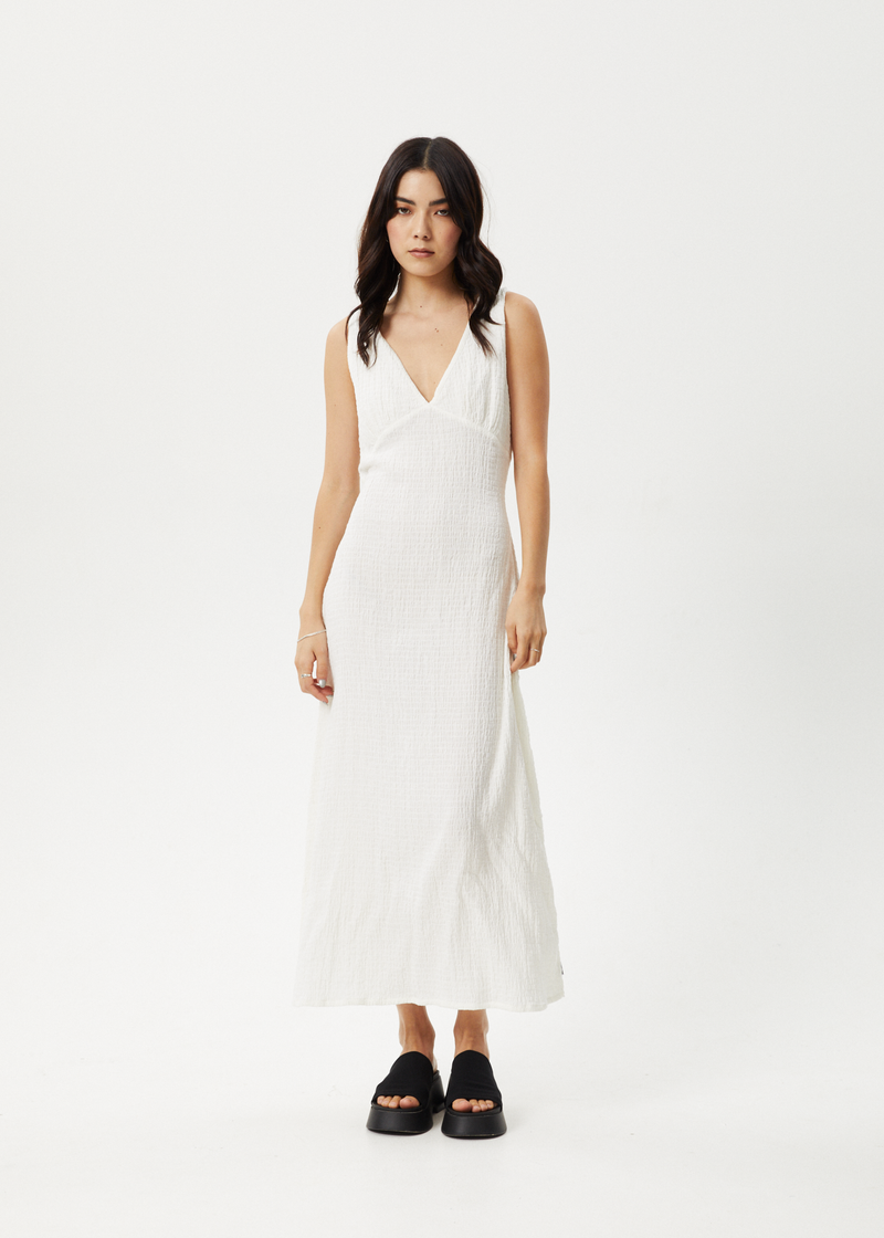 Afends Womens Focus - Seersucker Maxi Dress - White